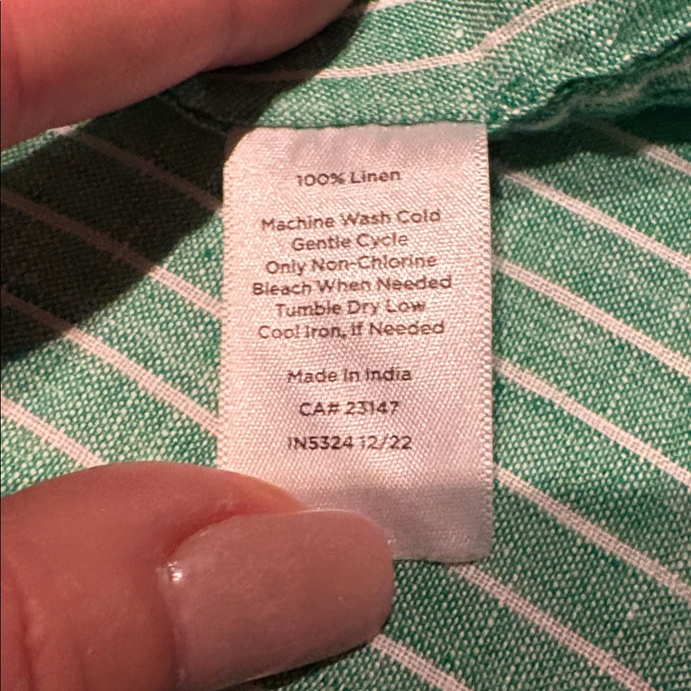 TALBOTS 100% Linen Firefly Striped Button Down Shirt in Green/White Size Small - Picture 8 of 10